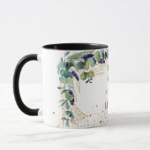 誕生日ユーカリ緑グリッターモノグラム マグカップ (左)