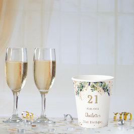 誕生日ユーカリ緑グリッターモノグラム 紙コップ