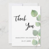 誕生日ユーカリ緑サンキューカード 招待状 (正面)