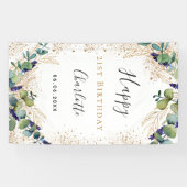 誕生日ユーカリ緑モノグラエレガントム 横断幕 (横)