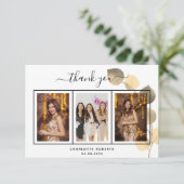 誕生日ユーカリ金ゴールド写真サンキューカード サンキューカード (スタンド正面)