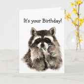 誕生日ユーモアかわいいラクーン動物アート カード (黄色い花)