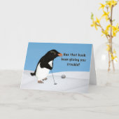 誕生日ユーモアのあるペンギン遊ズゴルフ カード (黄色い花)