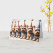 誕生日ヨークシャーテリアとパーティー帽子 カード (黄色い花)