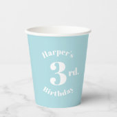 誕生日ライトブルー白名前をカスタムすると数字 紙コップ (正面)