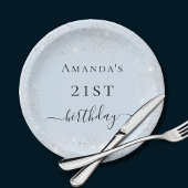 誕生日ライトブルー銀グリッターダストモノグラム ペーパープレート