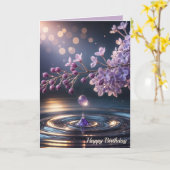 誕生日ライラックとドウドロップ カード (黄色い花)