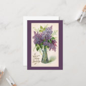 誕生日ライラックヴィンテージグリーティングカード カード (正面/裏面インサイチュ)