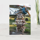 誕生日ラクーンパイロット&航空機写真おもしろい カード (正面)