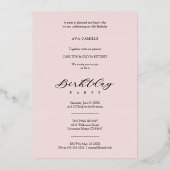 誕生日ラグジュアリーピンクフローラガーランドフォト 箔招待状 (裏面)