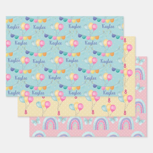 誕生日ラッピング紙フラットシートセット3 ラッピングペーパーシート (セット)