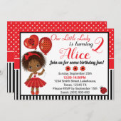 誕生日ラディバグ招待状と小さな女の子 招待状 (正面/裏面)