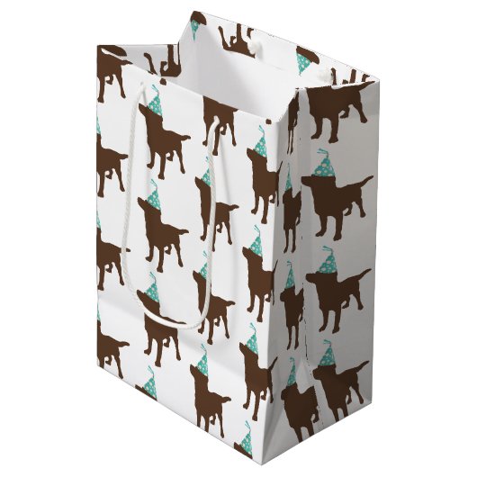 誕生日ラブラドールチョコレートドッグパーティーハット ミディアムペーパーバッグ (正面アングル)