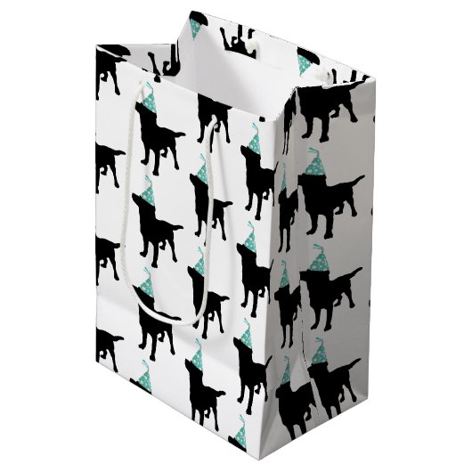 誕生日ラブラドールブラックドッグパーティーハット ミディアムペーパーバッグ (正面アングル)
