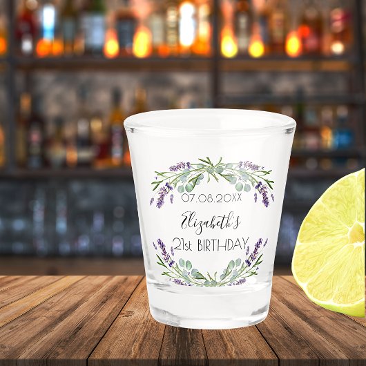誕生日ラベンダーユーカリのグリーンリー名 ショットグラス