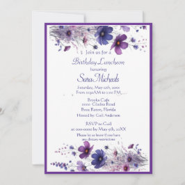 誕生日ランチパープルウォーター色の花 招待状