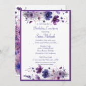 誕生日ランチパープルウォーター色の花 招待状 (正面/裏面)