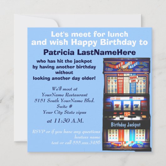 誕生日ランチョンスロットマシンジャックポット 招待状 (正面)
