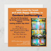 誕生日ランチョンスロット機ジャックポット 招待状 (正面/裏面)