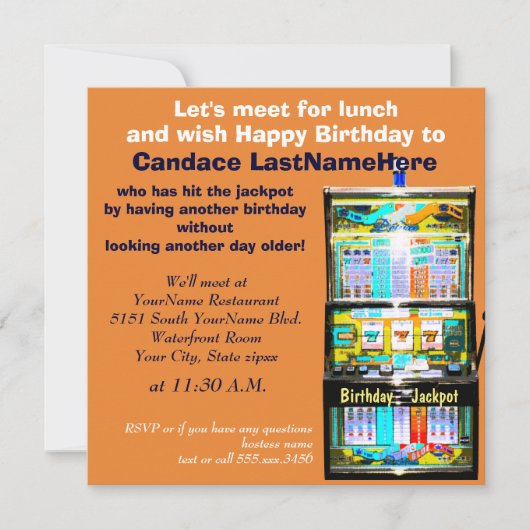 誕生日ランチョンスロット機ジャックポット 招待状 (正面)