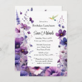 誕生日ランチョンパープルハイビスカスフラワー 招待状 (正面/裏面)