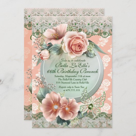 誕生日ランチ マザーズデイの昼食会 招待状 (正面/裏面)