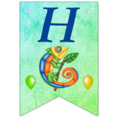 誕生日リザードバルーン鮮やかカラーブルーグリーン バンティングフラッグ (第1の旗)