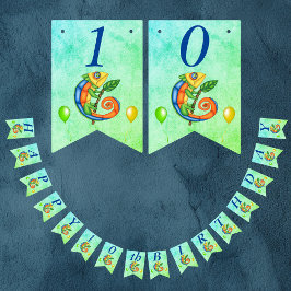 誕生日リザードバルーン鮮やかカラーブルーグリーン バンティングフラッグ