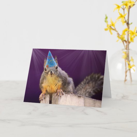 誕生日リス写真 カード (黄色い花)