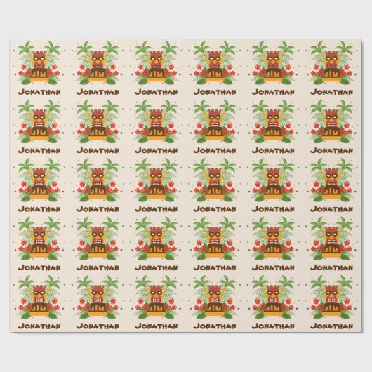 誕生日ルアウ(ハワイ式宴会)ティキバー名ヴィンテージハワイアンパーティー ラッピングペーパー (フラット)