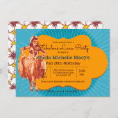 誕生日ルアウ(ハワイ式宴会)パーティーレトロスタイルピンナップ 招待状 (正面/裏面)