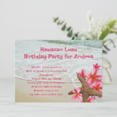 誕生日ルアウ(ハワイ式宴会)ピンクフランギパニスターフィッシュ招待状 招待状 (スタンド正面)