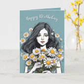 誕生日レかわいらしディとデイジーブーケ カード (黄色い花)