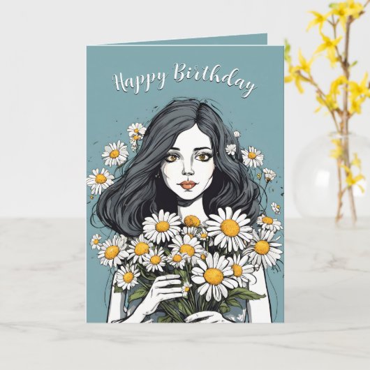 誕生日レかわいらしディとデイジーブーケ カード (黄色い花)