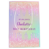 誕生日レインボーグリッタードリップスピンクモノグラム ミディアムペーパーバッグ (正面)