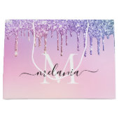 誕生日レインボーグリッタードリップモノグラムパステル ラージペーパーバッグ (正面)