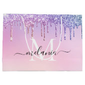 誕生日レインボーグリッタードリップモノグラムパステル ラージペーパーバッグ (裏面)