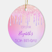誕生日レインボーグリッターピンクパープル50スパークル セラミックオーナメント (左)