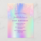 誕生日レインボーグリッターピンクglam招待 ポストカード (正面)
