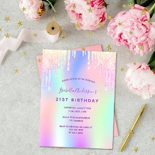 誕生日レインボーグリッターピンクglam招待 ポストカード