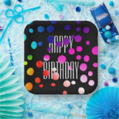 誕生日レインボードットオンブラック ペーパープレート (パーティー)