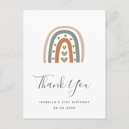 誕生日レインボーバラ金ゴールドグレー白ユー ポストカード (正面)