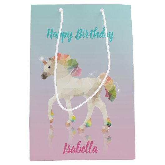 誕生日レインボーユニコーン名 – 中抱き枕 ミディアムペーパーバッグ (正面)