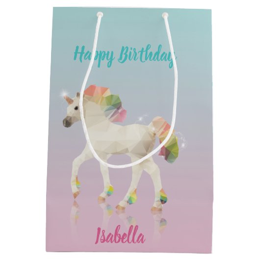 誕生日レインボーユニコーン名 – 中抱き枕 ミディアムペーパーバッグ (裏面)
