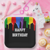 誕生日レインボー絵を描ドリップ ペーパープレート (パーティー)