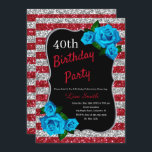 誕生日レッドシルバーストライプグリッターブルーバラ 招待状<br><div class="desc">赤と銀エレガントのバラストライプグリッターと青の女性の誕生日パーティーの招待あらゆる年齢の女性のために。年齢は何歳でも変えられる。文字はイベントに合わせて何にでも変更できる。フォント、フォントカラー、文字は完全にカスタマイズ可能！紙の形状とタイプカスタマイズは予算と好みに合わせることができる！</div>