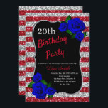 誕生日レッドシルバーストライプグリッター深いブルーバラ 招待状<br><div class="desc">赤と銀エレガントのバラストライプグリッターと深いブルーの女性の誕生日パーティーの招待あらゆる年齢の女性のために。年齢は何歳でも変えられる。文字はイベントに合わせて何にでも変更できる。フォント、フォントカラー、文字は完全にカスタマイズ可能！紙の形状とタイプカスタマイズは予算と好みに合わせることができる！</div>