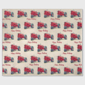 誕生日レッドファームトラクターラッピング紙 ラッピングペーパー (フラット)