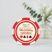 誕生日レッドホワイトトランプのポーカーチップカジノラスベガス 招待状 (スタンド正面)