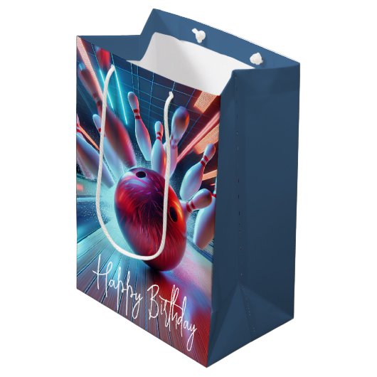 誕生日レッドボーリングボールストライク ミディアムペーパーバッグ (正面アングル)